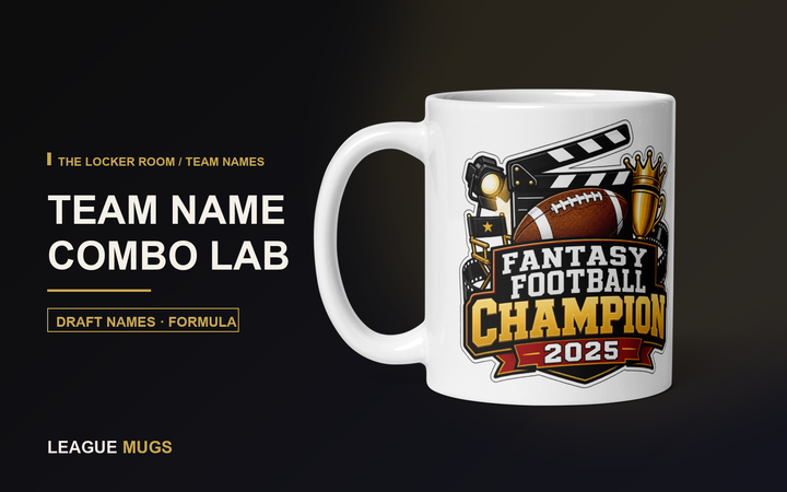 Fantasy Football Team Name Combo Lab with a real League Mugs football champion mug mockup