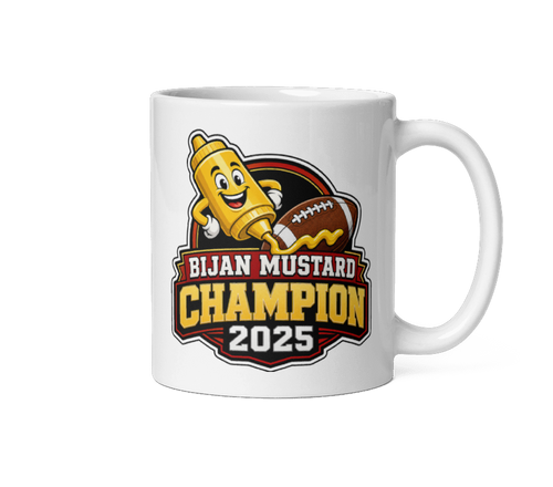 Bijan Mustard fantasy football mug 11oz, personalized with your team name