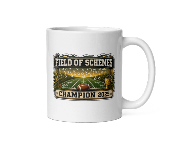 Field of Schemes fantasy football mug 11oz, personalized with your team name