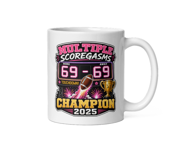 Multiple Scoregasms fantasy football mug 11oz, personalized with your team name