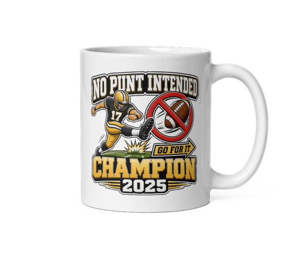 No Punt Intended fantasy football mug 11oz, personalized with your team name