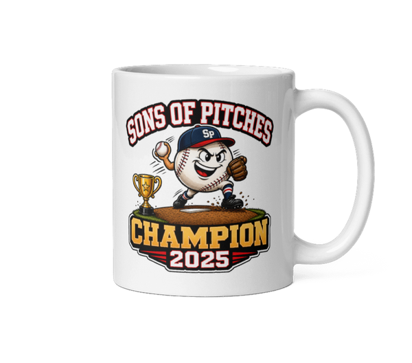 Sons of Pitches fantasy baseball mug 11oz, personalized with your team name