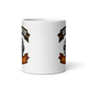 Auto Drafted Into Last Place fantasy football loser mug, white glossy 11oz, front view of sad draft robot design