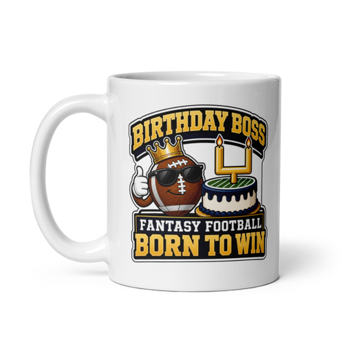 Birthday Boss fantasy football mug 11oz, handle on left