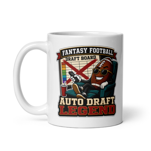 Auto Draft Legend fantasy football mug 11oz, handle on left