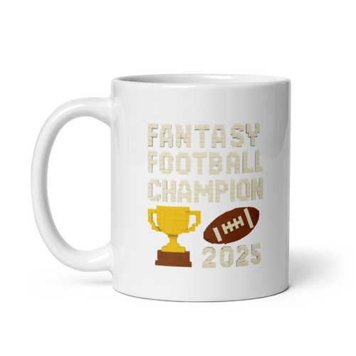 Building Block Champion fantasy football mug 11oz, handle on left