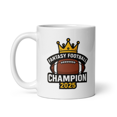 Crown Football Champion fantasy football mug 11oz, handle on left
