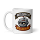Auto Drafted Into Last Place fantasy football loser mug, white glossy 11oz, handle on left