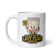 Dead Last Standings personalized fantasy football loser mug, white glossy 11oz, handle on left
