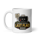 Last Place Energy personalized fantasy football loser mug, white glossy 11oz, handle on left