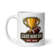 League Trophy Club fantasy football league mug 11oz, league name side, handle on left