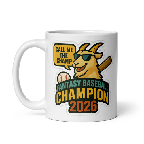 Baseball GOAT Champion 11oz white mug, front design, handle on left