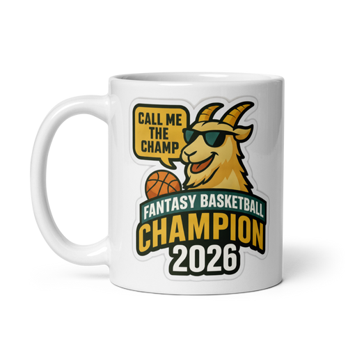 Basketball GOAT Champion 11oz white mug, front design, handle on left