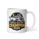Prestige Worldwide Champion fantasy football mug 11oz, personalized team name side, handle on right