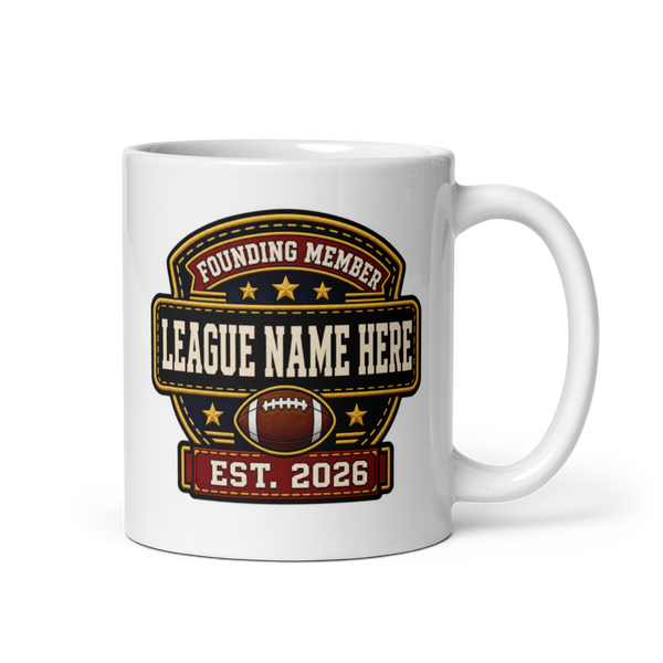 Founding Member Patch fantasy football mug 11oz, handle on right