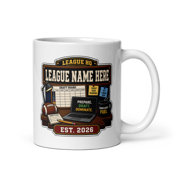 League Headquarters fantasy football mug 11oz, handle on right