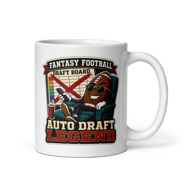 Auto Draft Legend fantasy football mug 11oz, handle on right