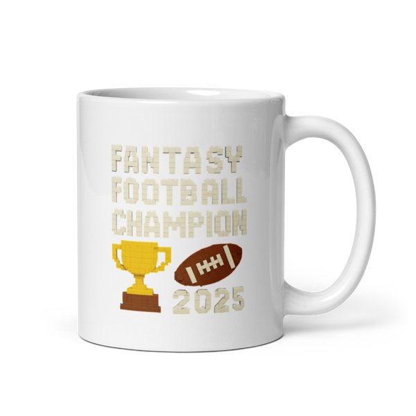 Building Block Champion fantasy football mug 11oz, handle on right