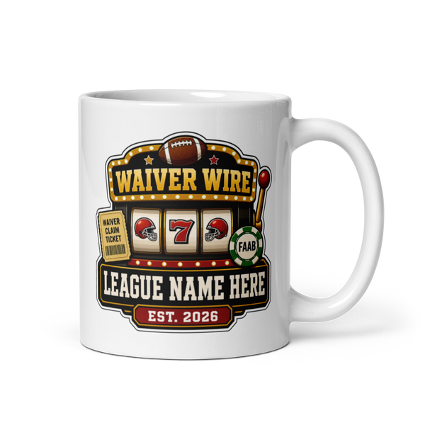 Waiver Wire Casino fantasy football mug 11oz, handle on right