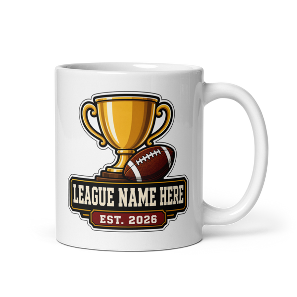 League Trophy Club fantasy football mug 11oz, handle on right