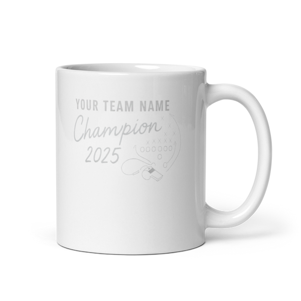 Whistle Vintage Champion fantasy football mug 11oz, personalized team name side, handle on right