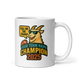 The G.O.A.T. Champion fantasy football mug 11oz, personalized team name side, handle on right