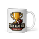 League Trophy Club fantasy football league mug 11oz, team name side, handle on right