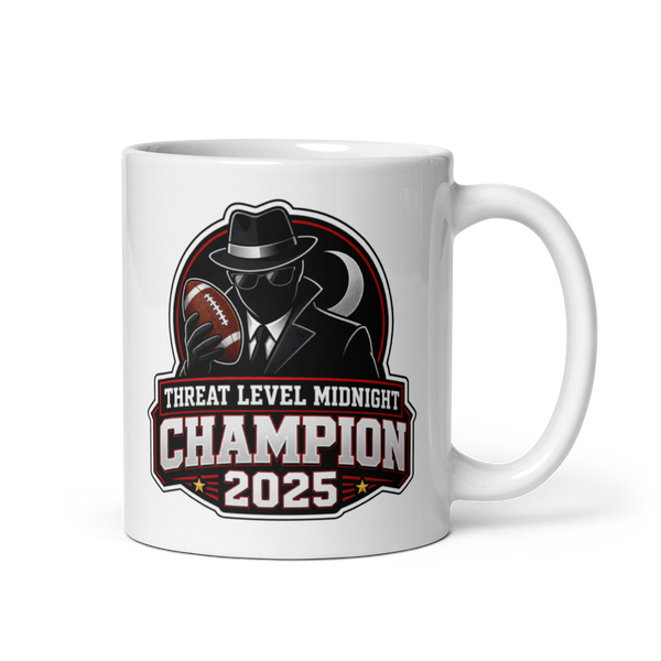 Threat Level Midnight football mug 11oz, personalized team name side, handle on right