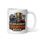 The Replacements Champion football mug 11oz, personalized team name side, handle on right
