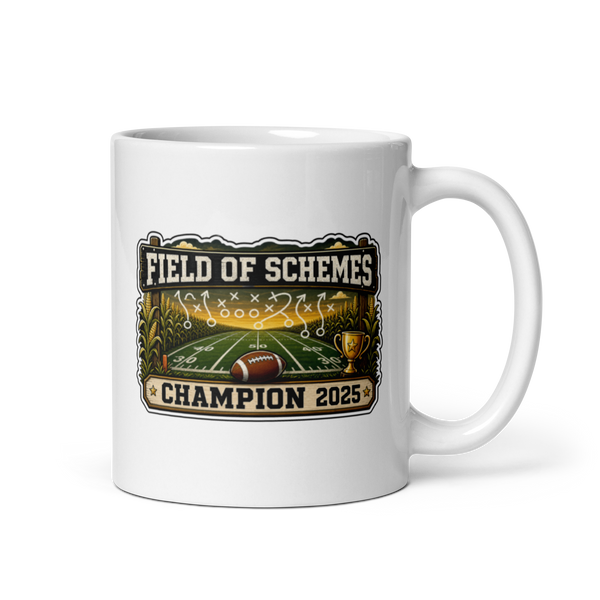 Field of Schemes football mug 11oz, personalized team name side, handle on right