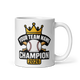 Crown Baseball Champion personalized 11oz white mug, personalized team name side, handle on right