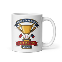 Trophy Baseball Champion Mug, Personalized Fantasy Baseball Trophy Gift, Custom Team Name, 11oz & 15oz White Ceramic