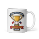 Trophy Baseball Champion personalized 11oz white mug, personalized team name side, handle on right