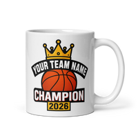 Crown Basketball Champion Mug, Personalized Fantasy Basketball Trophy Gift, Custom Team Name, 11oz & 15oz White Ceramic