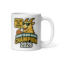 Basketball GOAT Champion Mug, Personalized Fantasy Basketball Trophy Gift, Custom Team Name, 11oz & 15oz White Ceramic