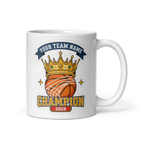 Crowned Basketball Champion Mug, Personalized Fantasy Basketball Trophy Gift, Custom Team Name, 11oz & 15oz White Ceramic