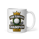 Crown Golf Champion Mug 11oz, personalized team name side, handle on right
