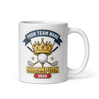 Crowned Golf Champion Mug, Personalized Fantasy Golf Trophy Gift, Custom Team Name, 11oz & 15oz White Ceramic