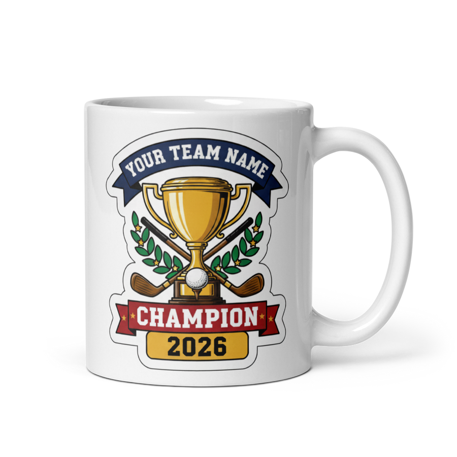 Trophy Golf Champion Mug, Personalized Fantasy Golf Trophy Gift, Custom Team Name, 11oz & 15oz White Ceramic