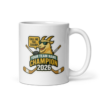 Hockey GOAT Champion Mug, Personalized Fantasy Hockey Trophy Gift, Custom Team Name, 11oz & 15oz White Ceramic