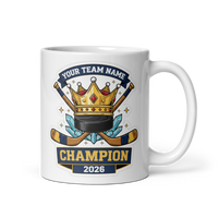 Crowned Hockey Champion Mug, Personalized Fantasy Hockey Trophy Gift, Custom Team Name, 11oz & 15oz White Ceramic