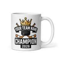 Crown Hockey Champion Mug, Personalized Fantasy Hockey Trophy Gift, Custom Team Name, 11oz & 15oz White Ceramic