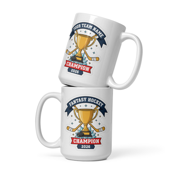 Trophy fantasy hockey champion mug 15oz, front view