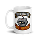 Auto Drafted Into Last Place fantasy football loser mug, white glossy 15oz, handle on left