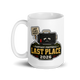 Last Place Energy personalized fantasy football loser mug, white glossy 15oz, handle on left