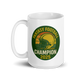 Green Helmet Retro Champion fantasy football mug 15oz, handle on left