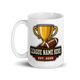 League Trophy Club fantasy football league mug 15oz, league name side, handle on left