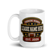Founding Member Patch fantasy football league mug 15oz, league name side, handle on left