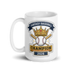 Crowned Baseball Champion 15oz white mug, front design, handle on left