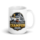 Prestige Worldwide Champion fantasy football mug 15oz, personalized team name side, handle on right